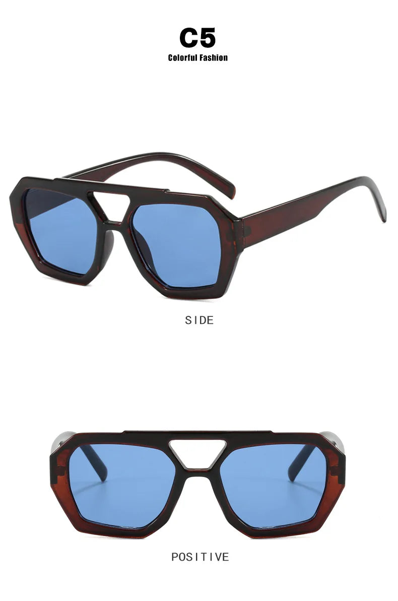 RUOBO Luxury Women’s Sunglasses | Retro Square Double Bridge Eyewear