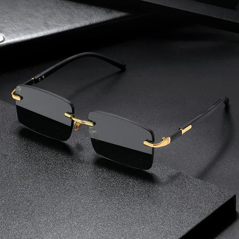 Fashion Retro Sunglasses Men | Rimless Designer Shades Cutting Lens