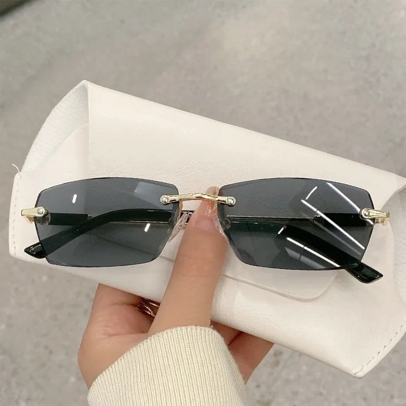 Fashion Retro Sunglasses Men | Rimless Designer Shades Cutting Lens