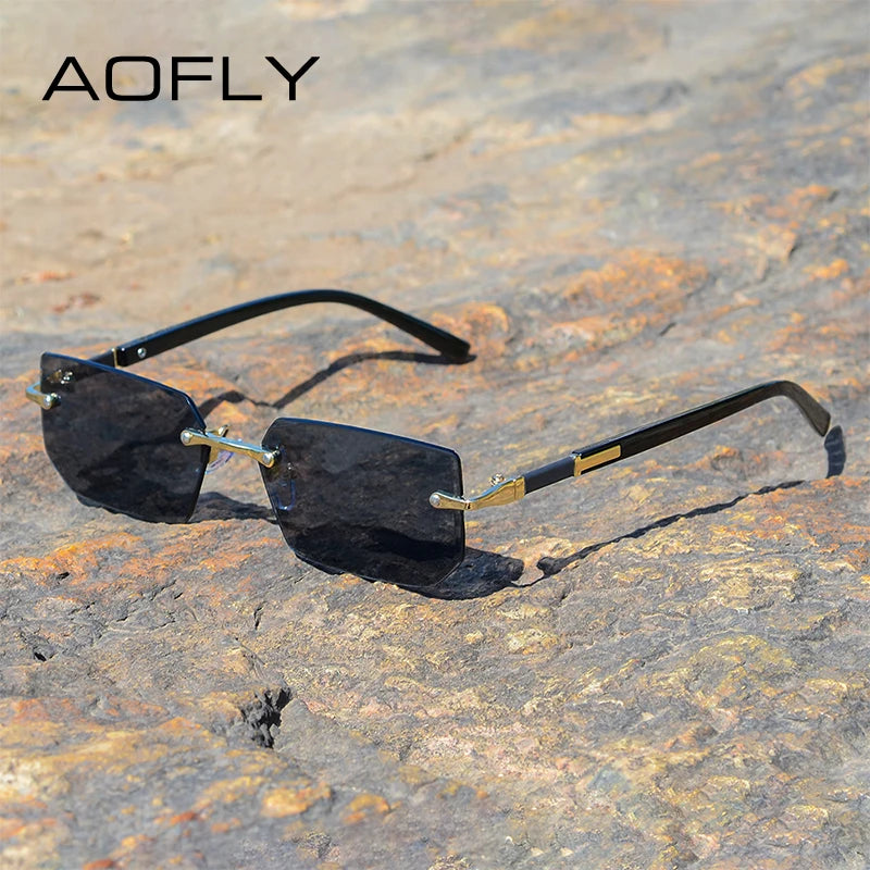 AOFLY Rimless Rectangle Sunglasses | Unisex Y2K UV400 Fashion Shades