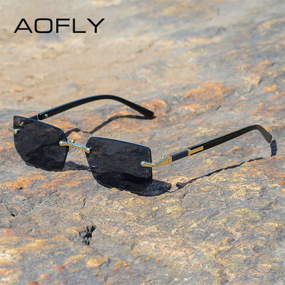 AOFLY Rimless Rectangle Sunglasses | Unisex Y2K UV400 Fashion Shades
