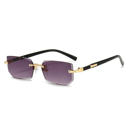 Fashion Retro Sunglasses Men | Rimless Designer Shades Cutting Lens