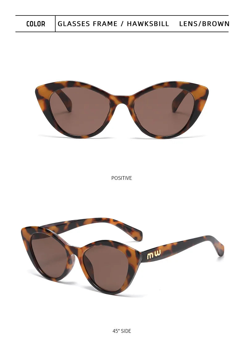 Fashion Cat Eye Women Sunglasses Luxury Brand Designer Black Leopard Small Frame Glasses UV400 Girl Letter Eyewear