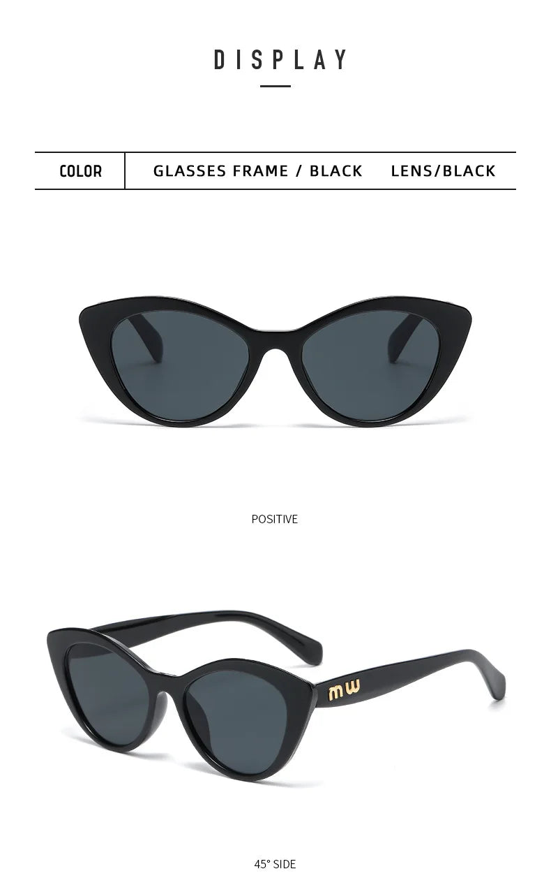 Fashion Cat Eye Women Sunglasses Luxury Brand Designer Black Leopard Small Frame Glasses UV400 Girl Letter Eyewear