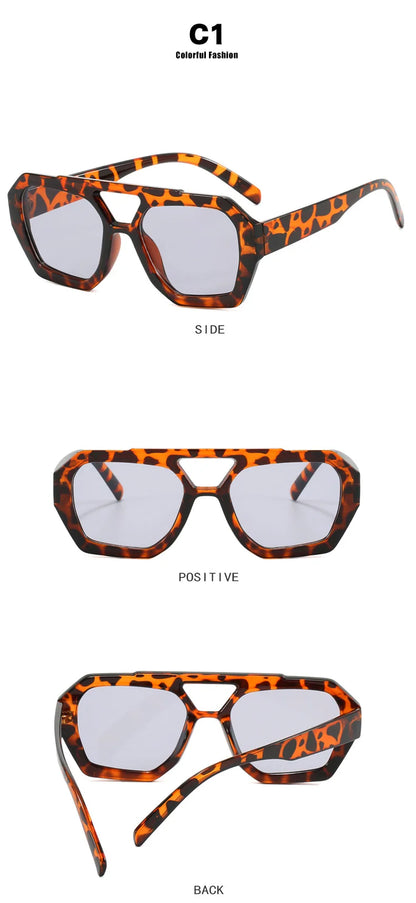 RUOBO Luxury Women’s Sunglasses | Retro Square Double Bridge Eyewear