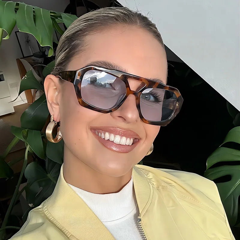 RUOBO Luxury Women’s Sunglasses | Retro Square Double Bridge Eyewear