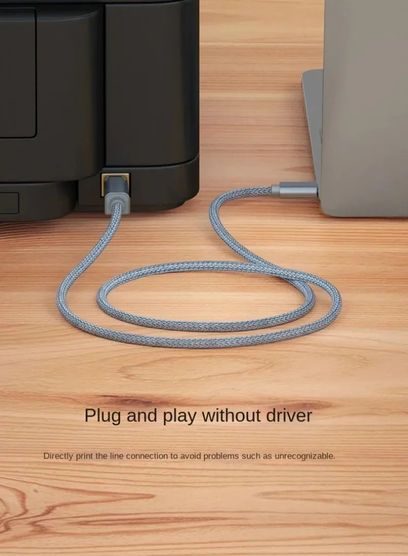 USB-C to USB-B 2.0 Printer Cable | Braided Scanner & MIDI Controller Cable