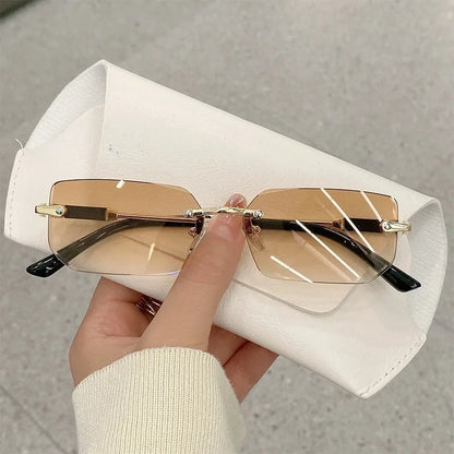 Fashion Retro Sunglasses Men | Rimless Designer Shades Cutting Lens
