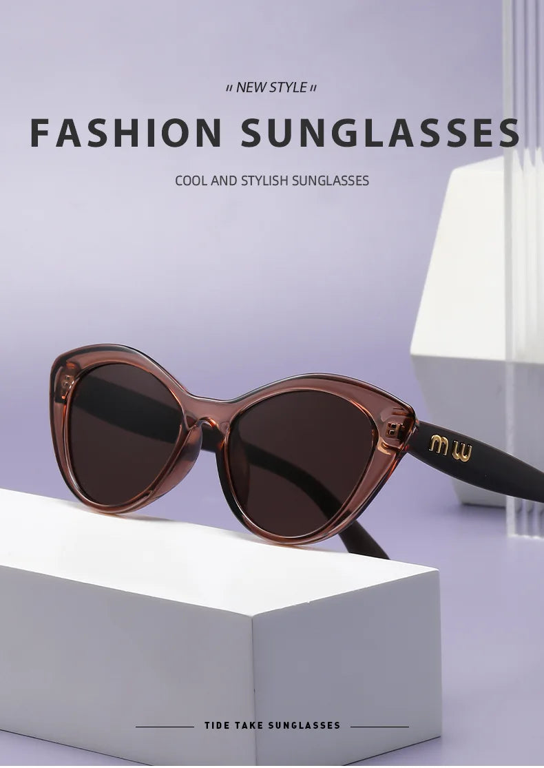 Fashion Cat Eye Women Sunglasses Luxury Brand Designer Black Leopard Small Frame Glasses UV400 Girl Letter Eyewear