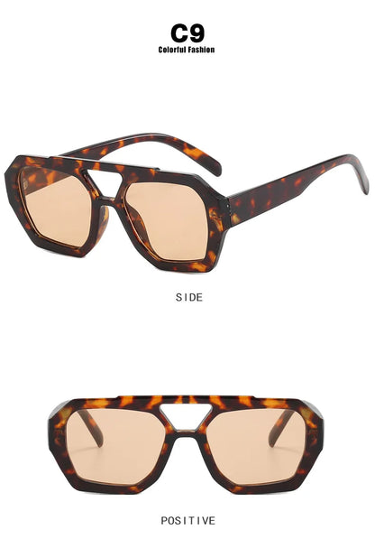 RUOBO Luxury Women’s Sunglasses | Retro Square Double Bridge Eyewear