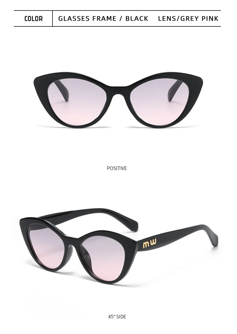 Fashion Cat Eye Women Sunglasses Luxury Brand Designer Black Leopard Small Frame Glasses UV400 Girl Letter Eyewear
