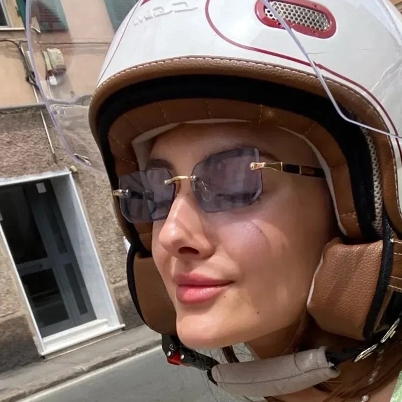 Fashion Retro Sunglasses Men | Rimless Designer Shades Cutting Lens