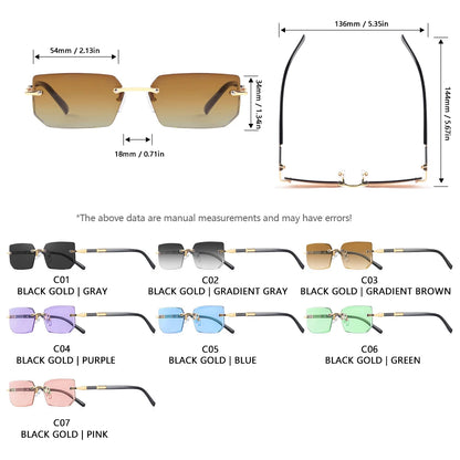 AOFLY Rimless Rectangle Sunglasses | Unisex Y2K UV400 Fashion Shades