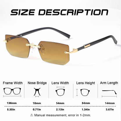 AOFLY Rimless Rectangle Sunglasses | Unisex Y2K UV400 Fashion Shades