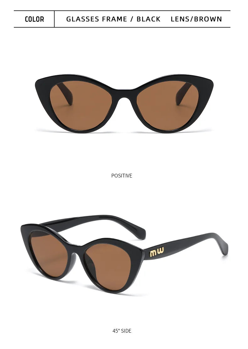Fashion Cat Eye Women Sunglasses Luxury Brand Designer Black Leopard Small Frame Glasses UV400 Girl Letter Eyewear