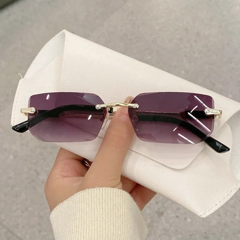 Fashion Retro Sunglasses Men | Rimless Designer Shades Cutting Lens