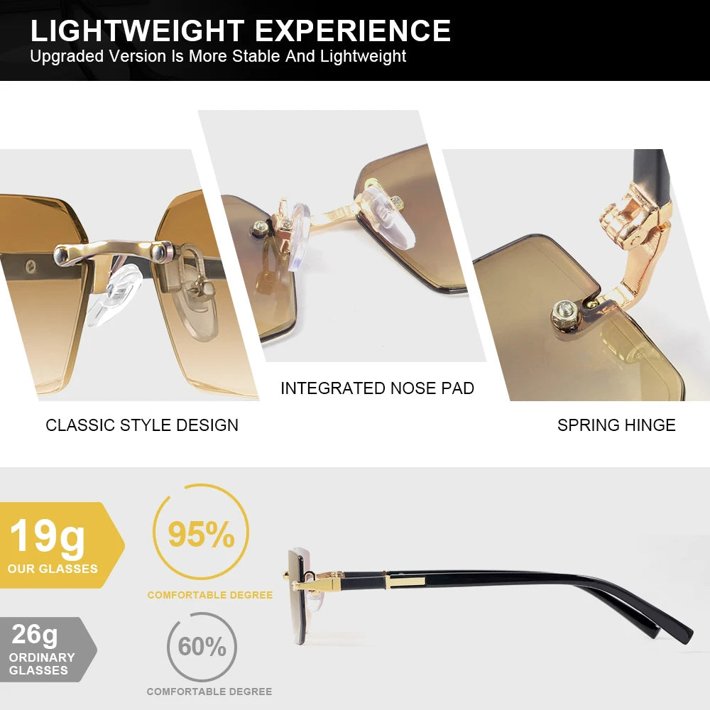 AOFLY Rimless Rectangle Sunglasses | Unisex Y2K UV400 Fashion Shades