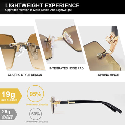 AOFLY Rimless Rectangle Sunglasses | Unisex Y2K UV400 Fashion Shades