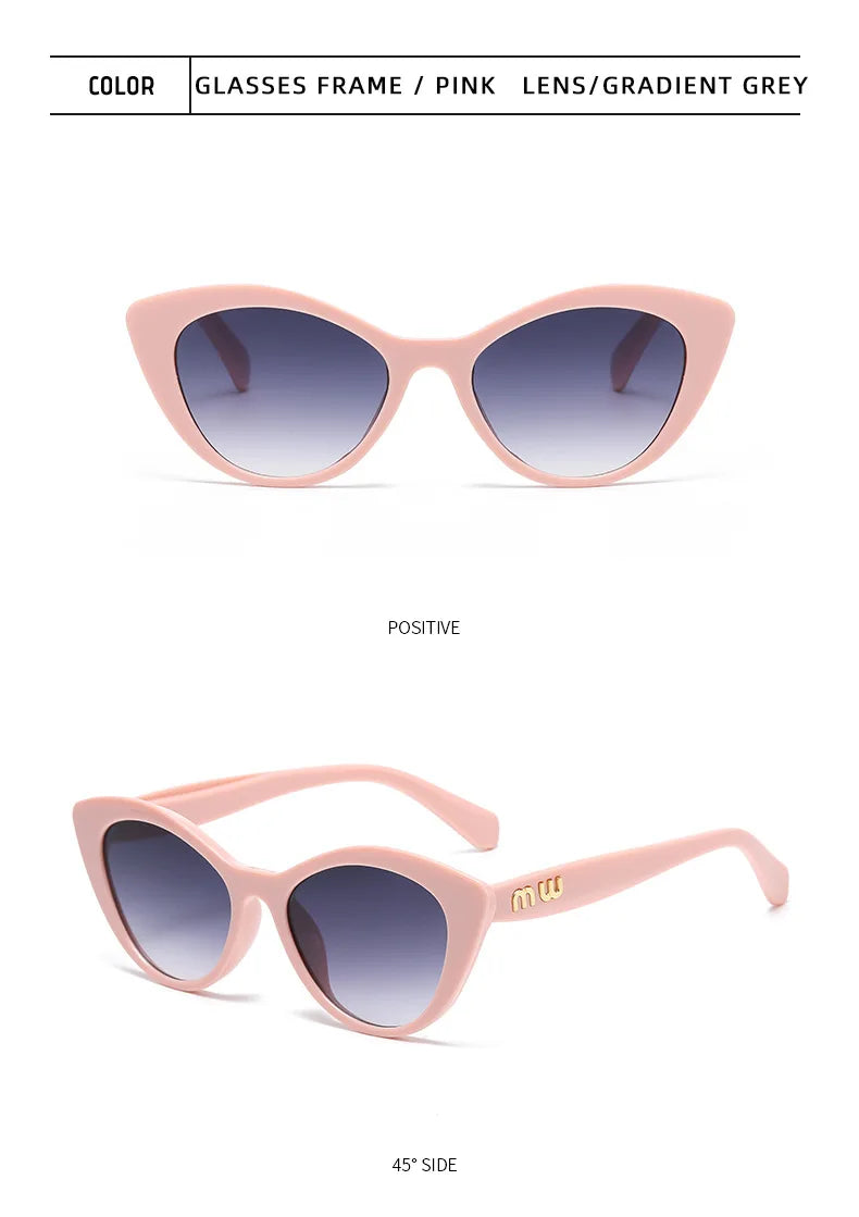 Fashion Cat Eye Women Sunglasses Luxury Brand Designer Black Leopard Small Frame Glasses UV400 Girl Letter Eyewear